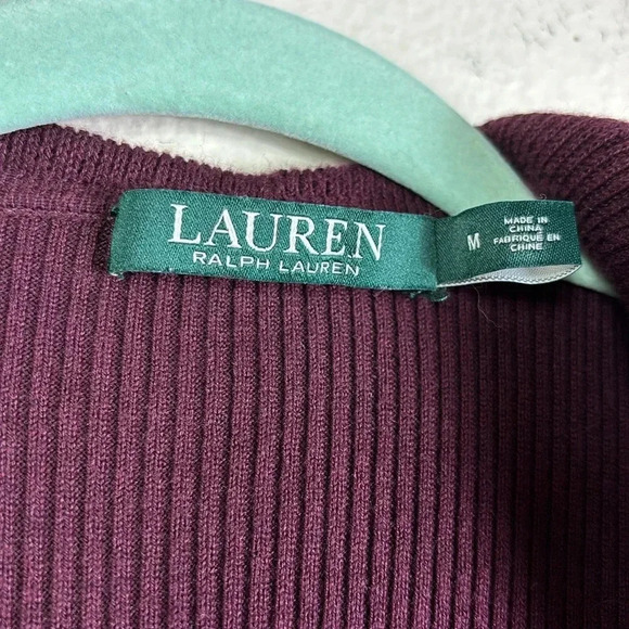 Lauren Ralph Lauren Sweater Ruffle Open Front Cardigan Maroon size M - Picture 3 of 8